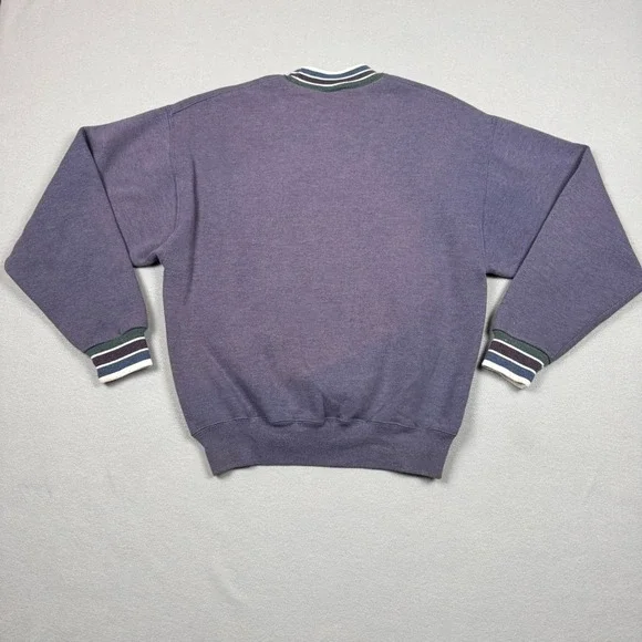 Vintage Purple Striped Trim Crewneck Sweatshirt Retro Pullover Cut Tag (Medium) - Picture 5 of 9